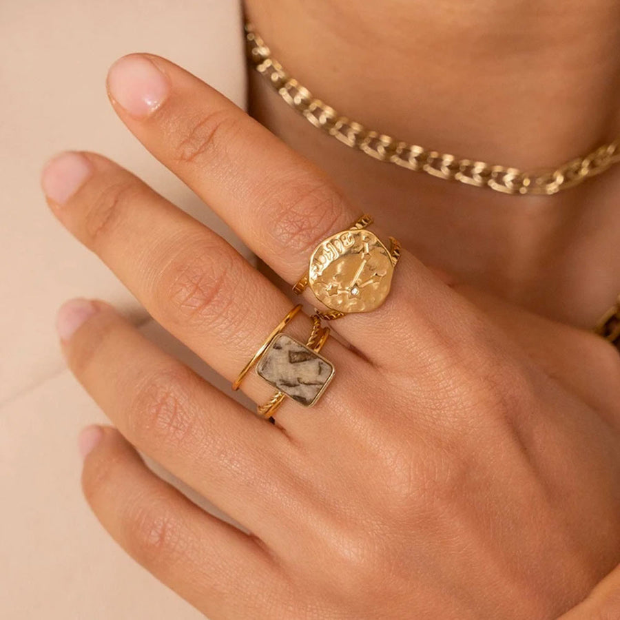 Tiana Jasper Healing Gemstone Ring, Tarnish Free Gold