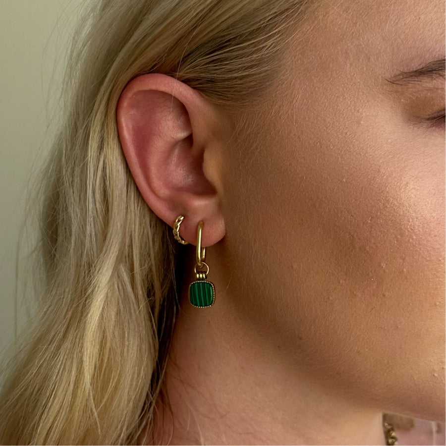 LIANA MALACHITE WATEPROOF GOLD GREEN GEMSTONE EARRINGS